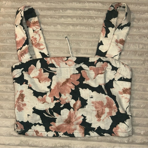 Floral Linen Crop Top Abercrombie & Fitch Blue and Pink Floral Small - Picture 2 of 5